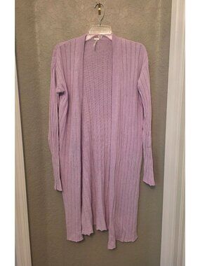 Free People Pink Long Length Ribbed Linen Blend Cardigan S GUC